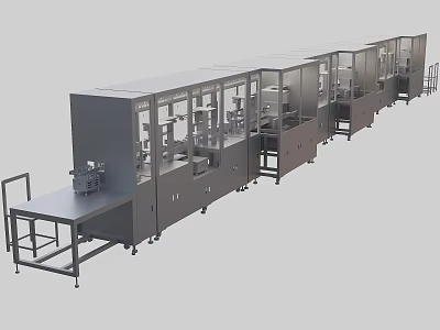 Industrial Equipment Production Line with Multiple Compartments Transparent Glass Windows Wheels and Small Table Beside 3d model