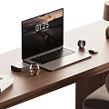 Wooden Home Office Desk With Laptop Table Lamp Books And Comfortable Chair