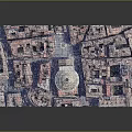 Aerial View Of Dense Urban Buildings With Central Domed Structure And Historic Architecture