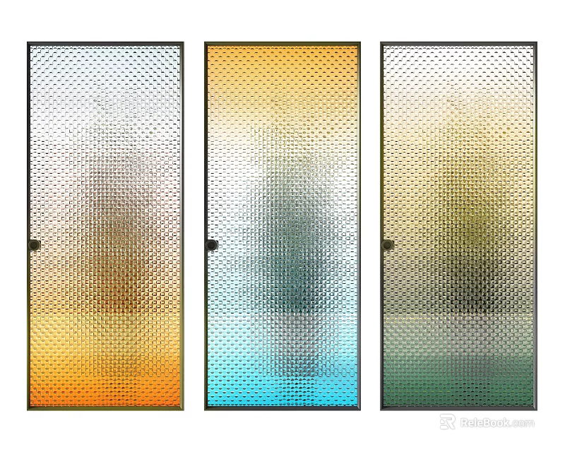 Modern Colorful Glass Room Dividers With Three Gradient Textured Decorative Panels 3d model 