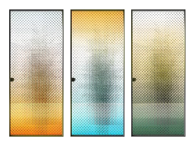Modern Colorful Glass Room Dividers With Three Gradient Textured Decorative Panels 3d model