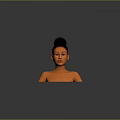 Woman Bust With Black Bun Hairstyle Orange Skin Tone Against Dark Background Showing Reflection
