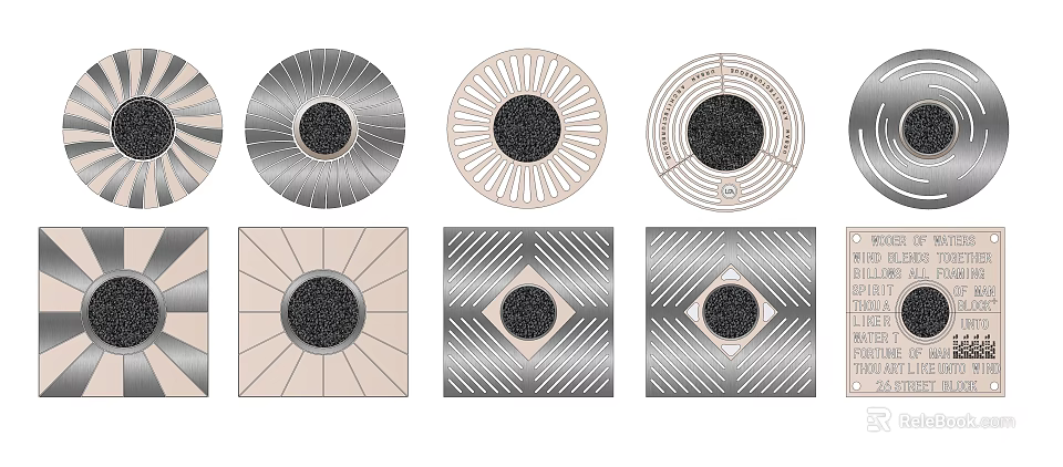 Modern Decorative Tree Grates Featuring Circular Square Shapes And Intricate Patterns 3d model