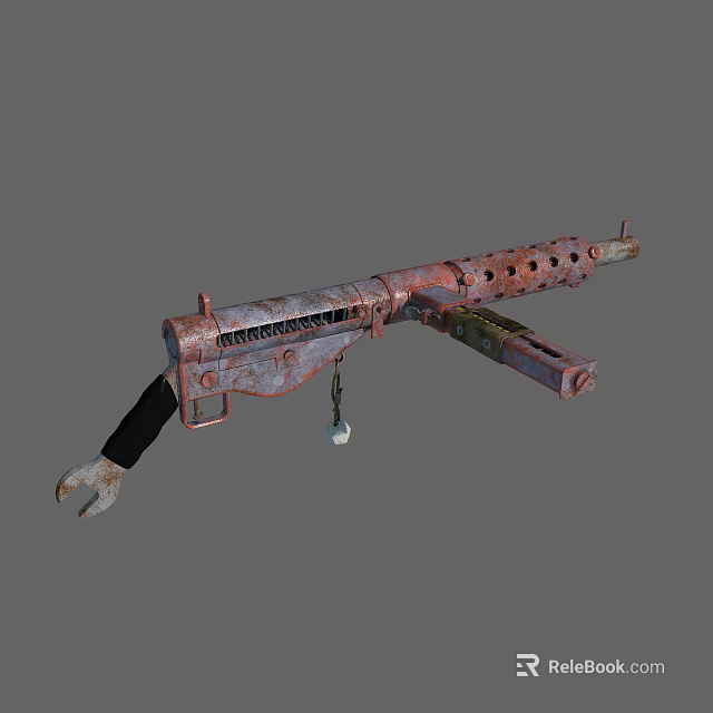 Rusty Metal Weapon Rifle With Worn Surface And Mechanical Holes 3d model