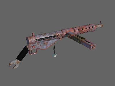 Rusty Metal Weapon Rifle With Worn Surface And Mechanical Holes 3d model