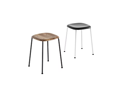 Modern Bar Stools With Wooden And Black Seats And Black Silver Metal Legs Design 3d model