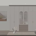 Modern White Wardrobe Interior with Glass Panel Doors and Wooden Drawer Cabinet