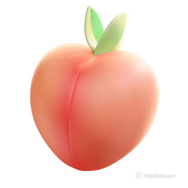 Fresh Ripe Juicy Pink Peach with Green Leaves and Smooth Skin 3d model 