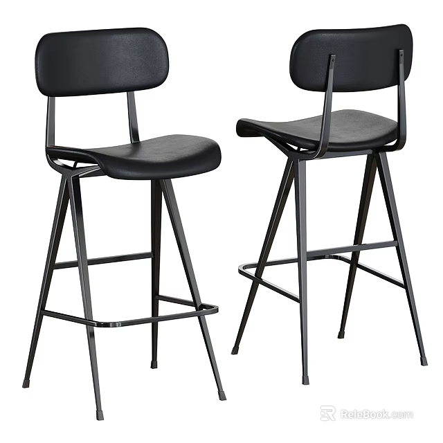 Modern Black Leather Bar Stools Set Of Two With Sturdy Metal Frame Design 3d model 