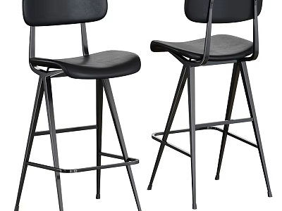 Modern Black Leather Bar Stools Set Of Two With Sturdy Metal Frame Design 3d model