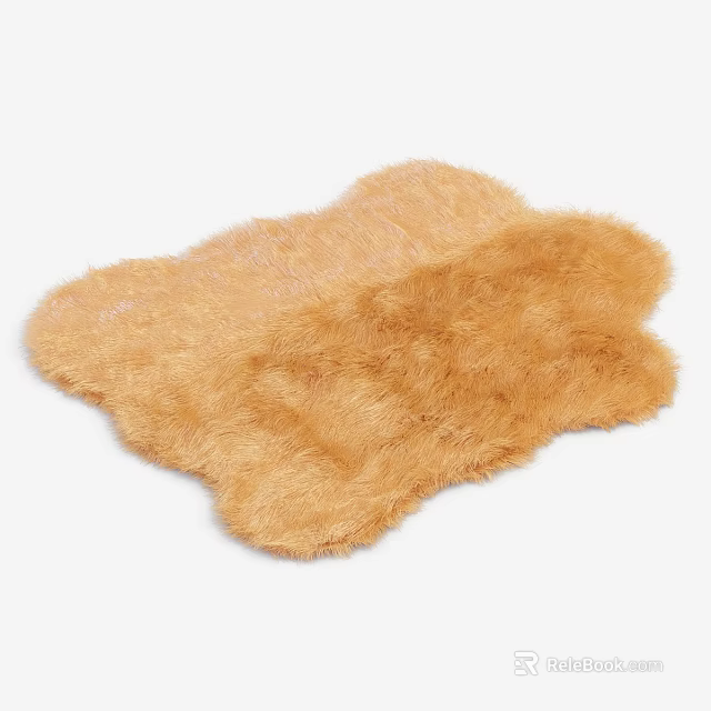 Fluffy Light Brown Shaped Carpet with Soft Plush Texture and Irregular Design 3d model