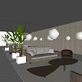 Modern Leisure Area Interior Design With Plush Sofa Round Coffee Tables And Potted Plants