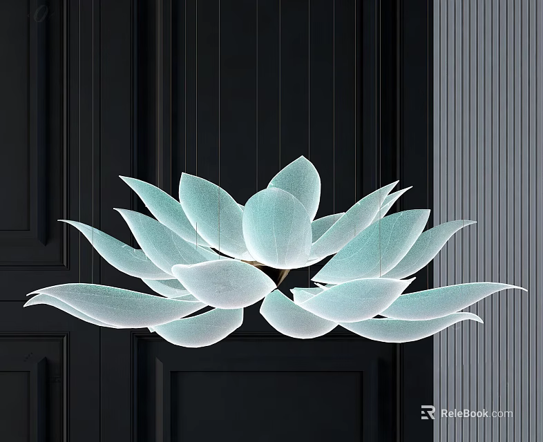 Modern Lotus Shaped Crystal Chandelier With Light Blue Petals On Dark Background 3d model 