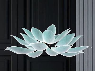 Modern Lotus Shaped Crystal Chandelier With Light Blue Petals On Dark Background 3d model