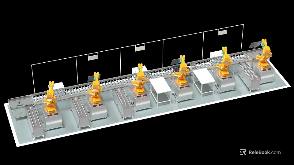 Advanced Industrial Equipment Featuring Multiple Robotic Arms On Automated Manufacturing Production Line 3d model 