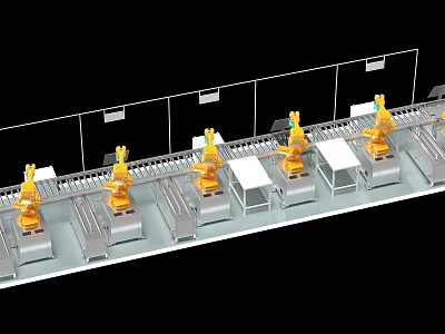 Advanced Industrial Equipment Featuring Multiple Robotic Arms On Automated Manufacturing Production Line 3d model
