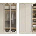 Modern Light Colored Wardrobe With Glass Doors Open Shelves And Storage Compartments