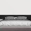 Double Bed Featuring Dark Headboard White Comforter Gray Pillows Nightstand And Table Lamp 3d model