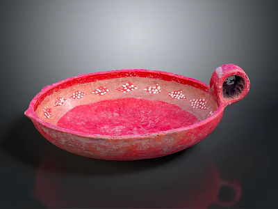 Pink Decorative Ceramic Bowl With Intricate Patterns And Curved Handle Design 3d model