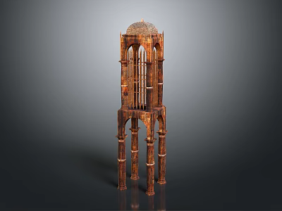 Antique Wooden Tower Model with Intricate Carvings Multi Layer Structure Dome Top and Pillar Support 3d model