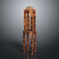 Antique Wooden Tower Model with Intricate Carvings Multi Layer Structure Dome Top and Pillar Support