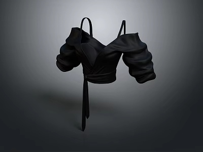 Stylish Black Off Shoulder Top With Puffed Sleeves And Tie Waist Design 3d model