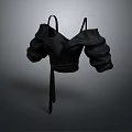 Stylish Black Off Shoulder Top With Puffed Sleeves And Tie Waist Design