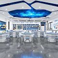 Modern Laboratory Interior With Lab Tables Stools And Starry Sky Ceiling 3d model