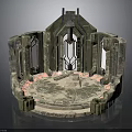 Ancient Stone Circular Platform Structure With Arched Windows And Pink Petals Decoration 3d model
