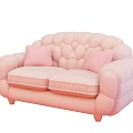 Pink Two Seater Sofa with Rounded Design and Soft Pink Pillows Pleated Cushions for Comfort