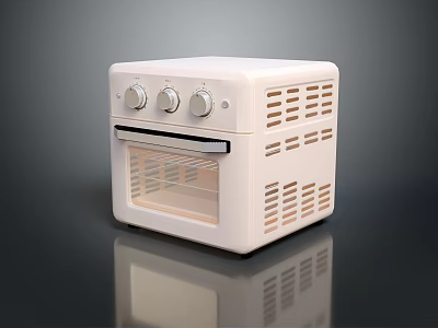 Compact White Kitchen Oven Appliance With Modern Control Knobs Glass Door And Ventilation Holes 3d model