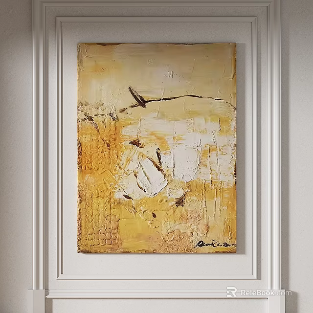 Abstract Painting in Yellow Beige White Tones with Textured Brushstrokes for Wall Decor 3d model 