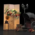 Vintage Photo Check In Spot With Floral Screen Gramophone Street Lamp And Rickshaw