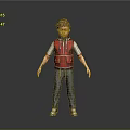 3D Character Model Boy in Red Vest White T-Shirt Blue Jeans White Sneakers Gray Background