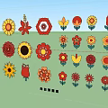 Vibrant Sunflower Pattern Wall Decor Featuring Multiple Floral Designs And Bright Colors 3d model