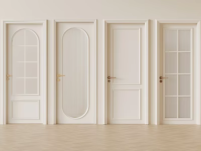 White Interior Doors With Various Styles Including Glass And Panel Designs 3d model