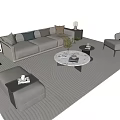 Modern Sofa And Coffee Table Set With Throw Pillows Blanket Round Marble Top And Ottoman