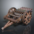Ancient Wooden Mechanical Device With Spoked Wheels And Gear Like Launch Structure