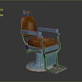 Vintage Blue Barber Chair With Brown Leather Seat Metal Frame And Footrest