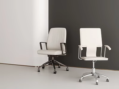 Two Modern White Office Chairs With Ergonomic Design And Swivel Metal Bases 3d model