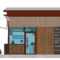 Traditional Chinese Milk Tea Shop With Brown Roof Wooden Striped Walls Window Grilles And Awning