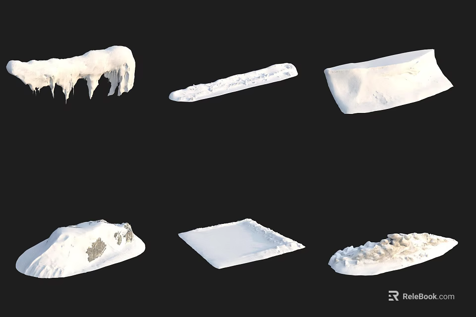 Collection Of White Sculptural Plaster Models In Various Shapes On Black Background 3d model 