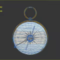 Round Decorative Mirror Featuring Golden Frame And Light Blue Surface With Top Ring