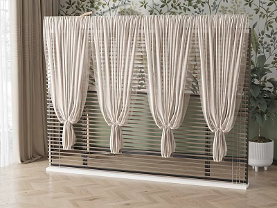 Soft Beige Curtains As Room Divider With Metal Frame And Natural Light 3d model