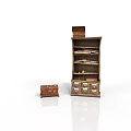Brown Bookshelf With Books On Multiple Shelves Stacked Books On Top And Small Brown Chest