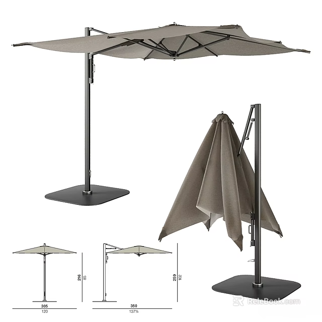 Outdoor Umbrella Structure With Stand Base Open And Closed Design Features 3d model 