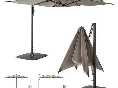 Outdoor Umbrella Structure With Stand Base Open And Closed Design Features 3d model