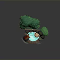 Cartoon Cat Relaxing Near Hot Spring With Wooden Deck Green Plants Stone And Steam