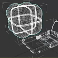 Gray Mesh Texture Sphere Secured By Orange Straps And Gray Metal Tray With Handle