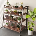 Antique Solid Wood Flower Rack Stainless Steel Flower Rack Balcony Storage Rack Plant Rack Green Plant Potted Plant 3d model